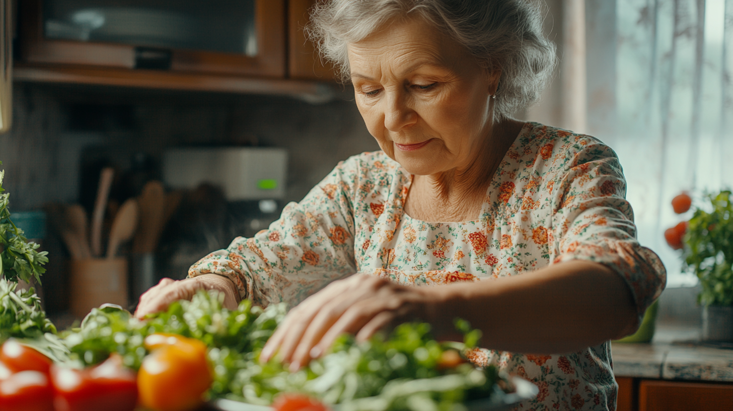 Възрастни хора готвят здравословна храна